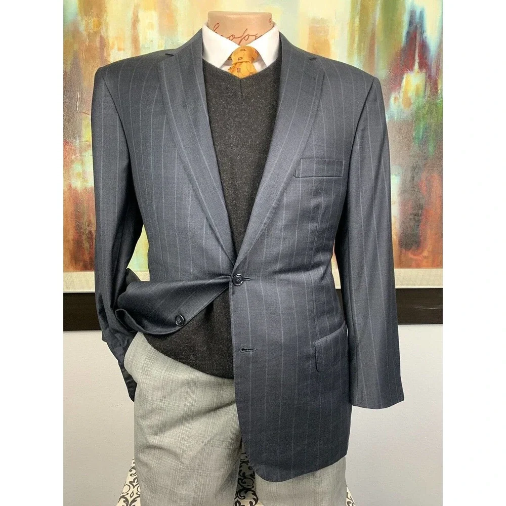42R Brioni NM Colosse Navy Striped Wool & Silk Sport Coat - Suit Jacket